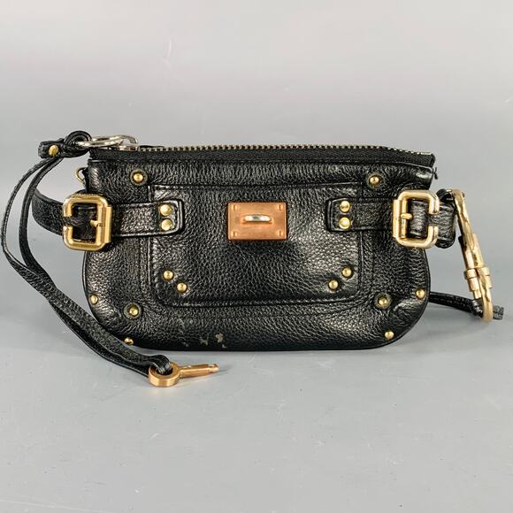 CHLOE Paddington Clutch Black Gold Pebble Grain Leather Handbag - Picture 1 of 7